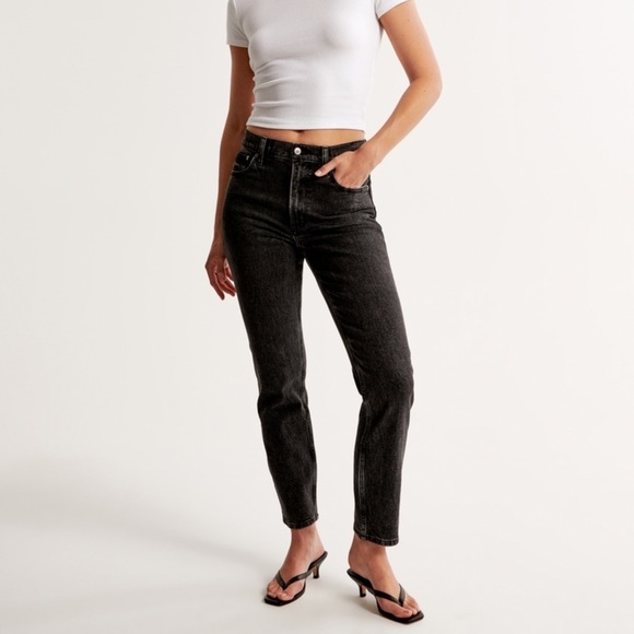 Abercrombie & Fitch | High Rise Mom Jean, Washed Black - Picture 1 of 10